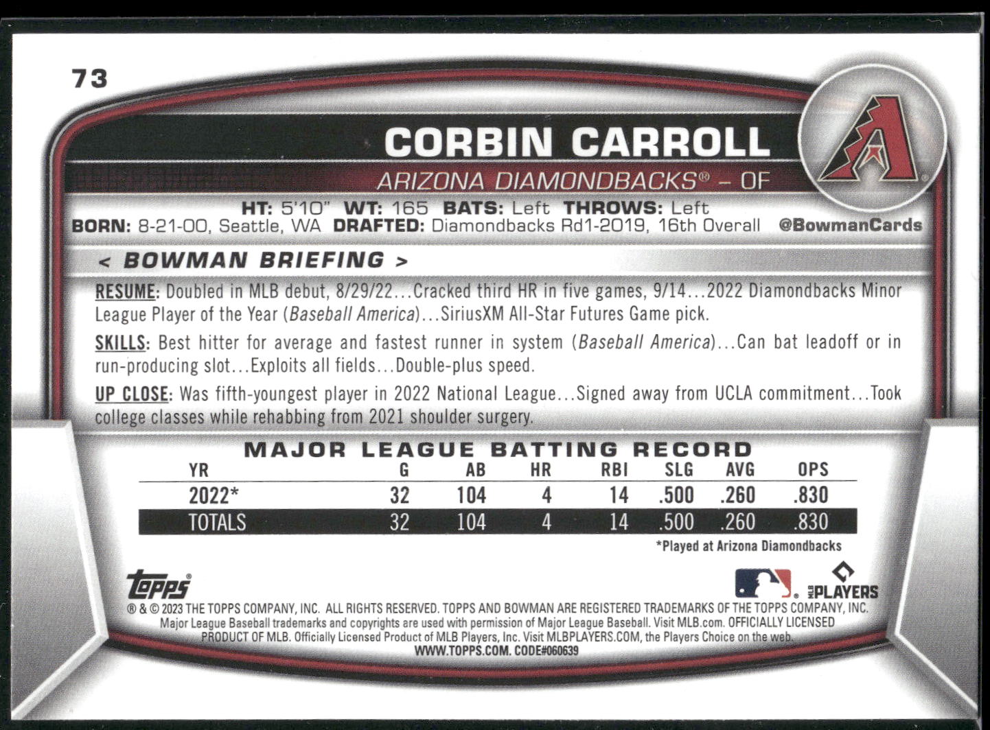 2023 Bowman #73 Corbin Carroll