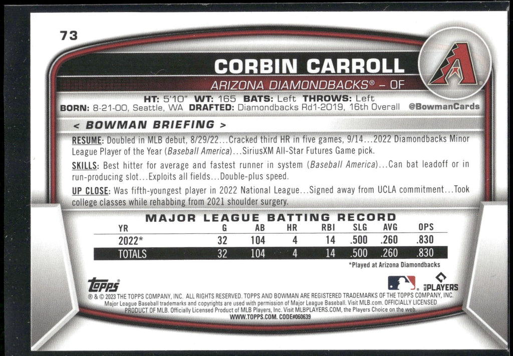 2023 Bowman #73 Corbin Carroll