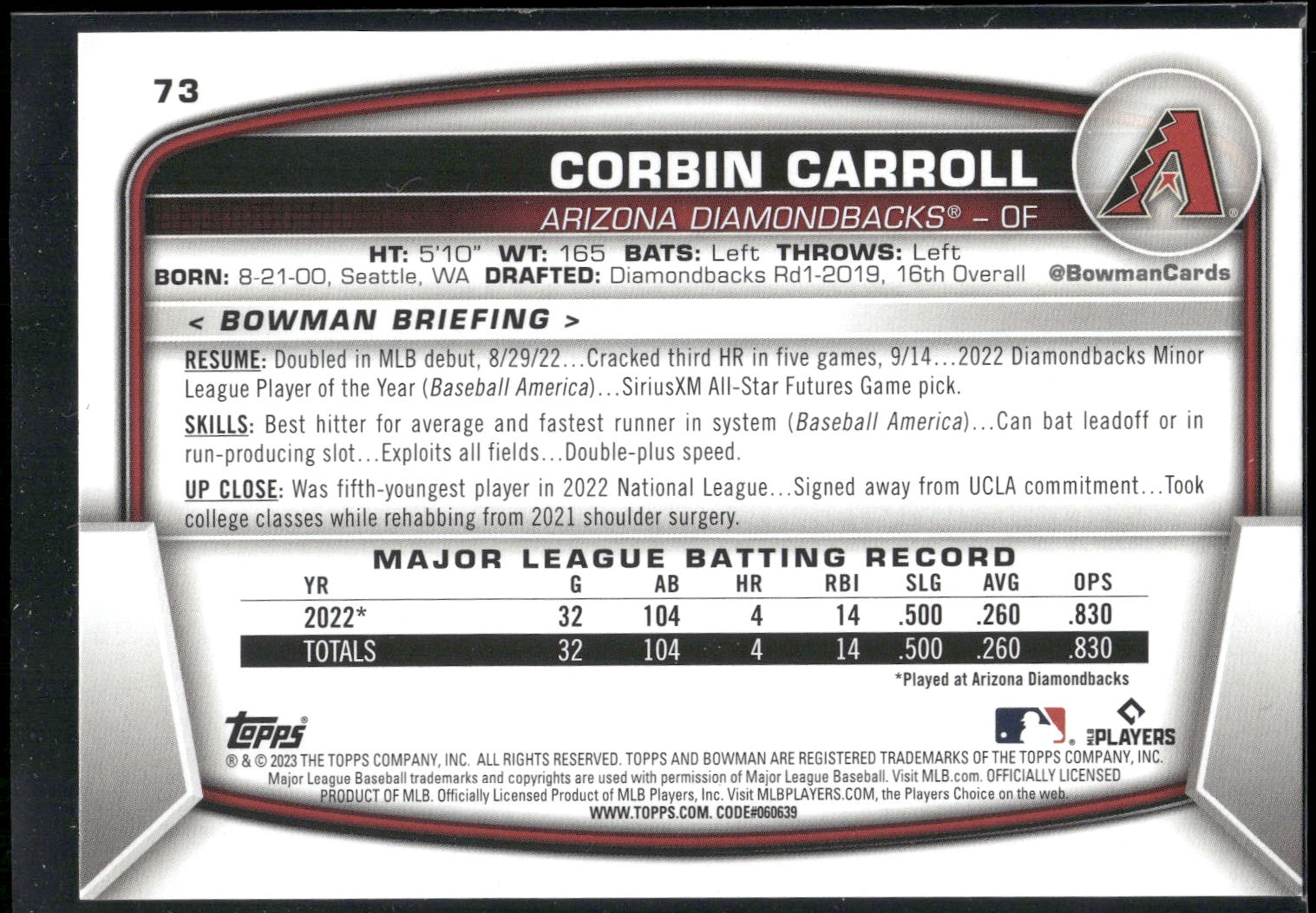 2023 Bowman #73 Corbin Carroll