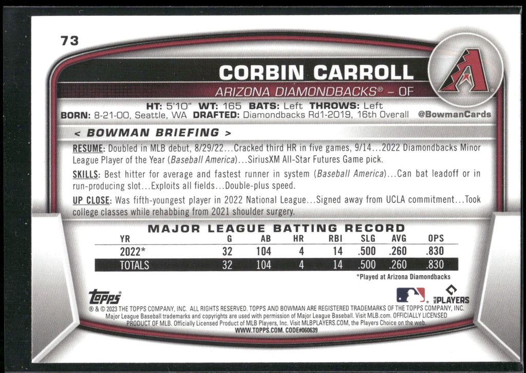 2023 Bowman #73 Corbin Carroll