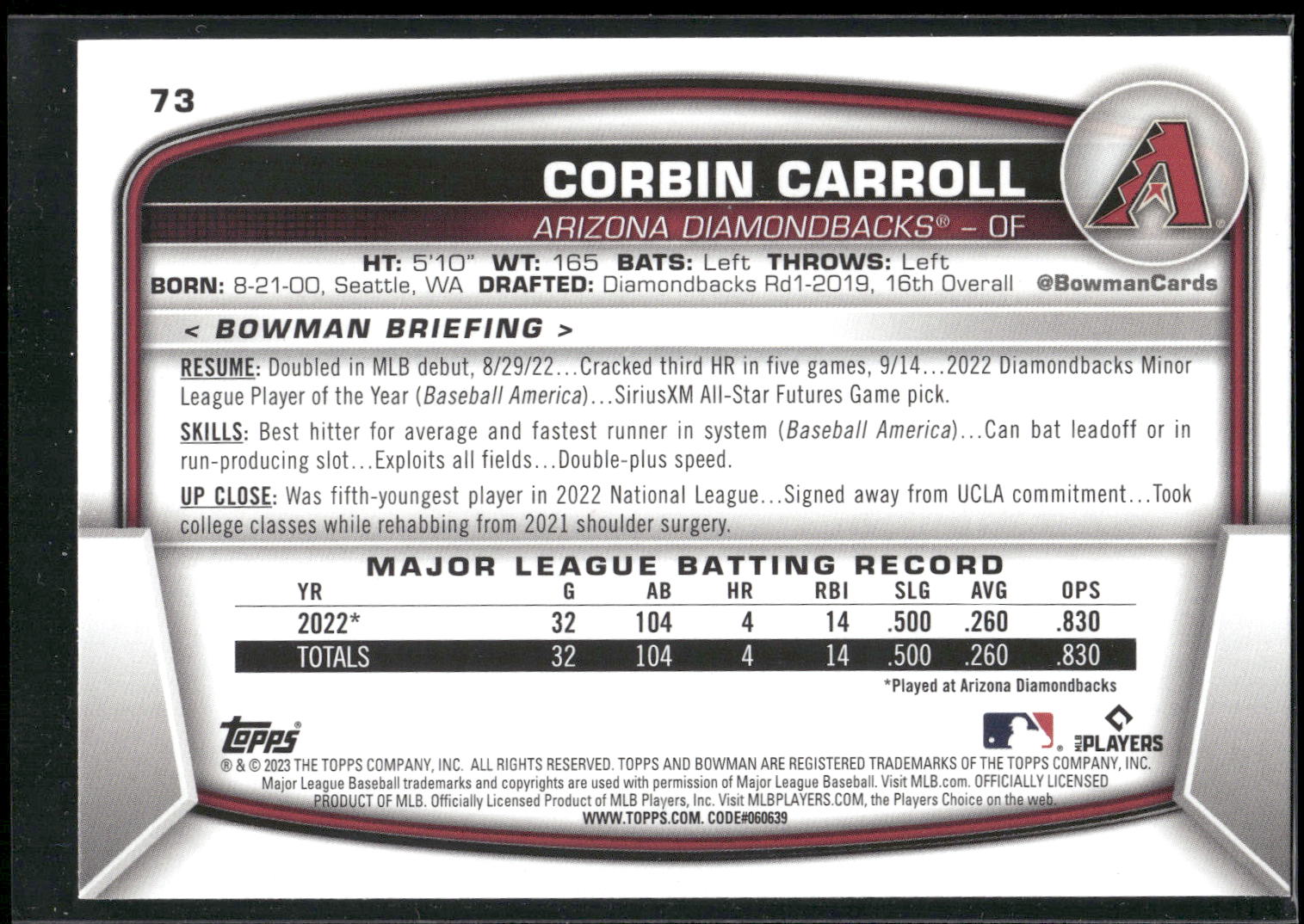 2023 Bowman #73 Corbin Carroll