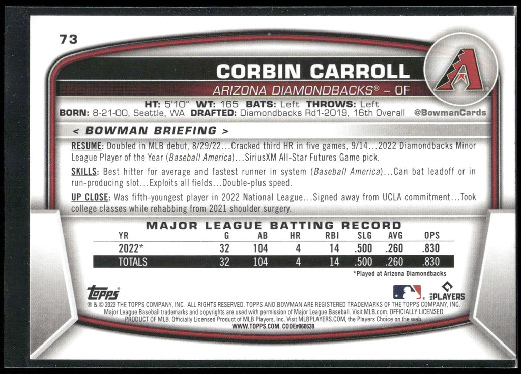 2023 Bowman #73 Corbin Carroll
