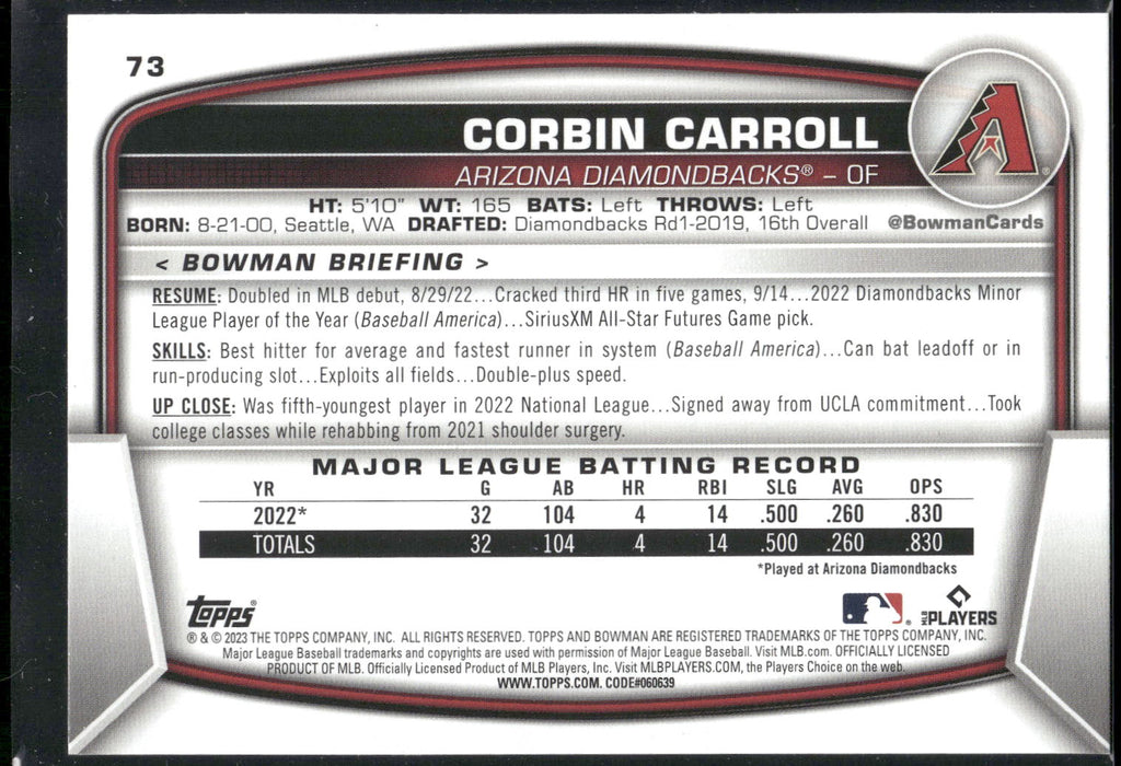 2023 Bowman #73 Corbin Carroll