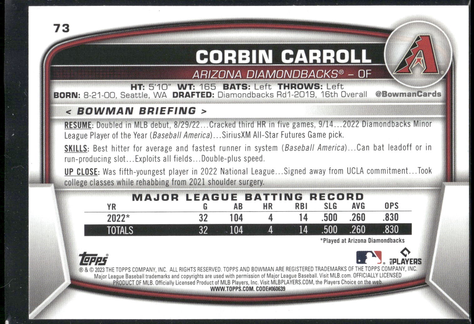 2023 Bowman #73 Corbin Carroll