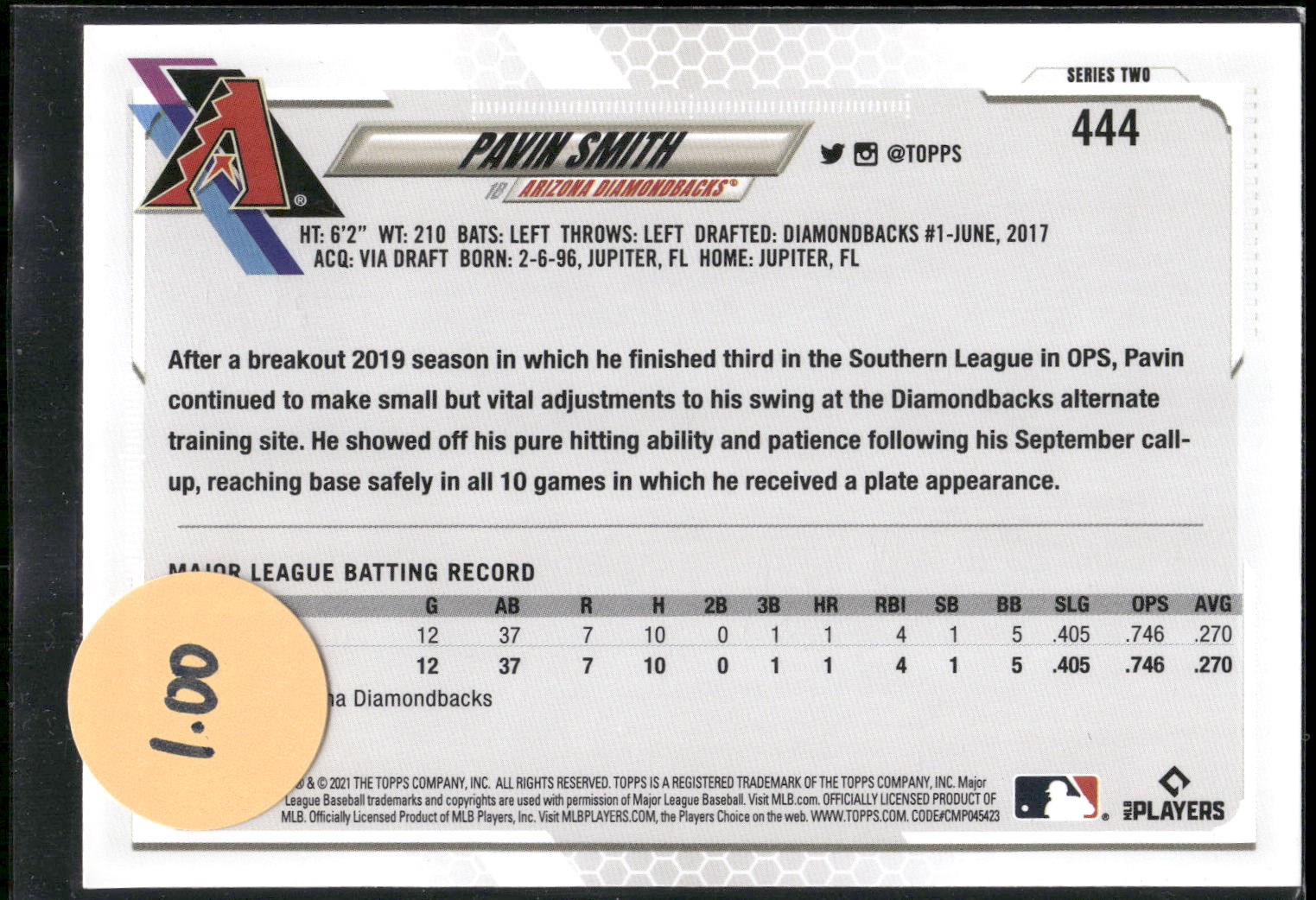 2021 Topps #444 Pavin Smith