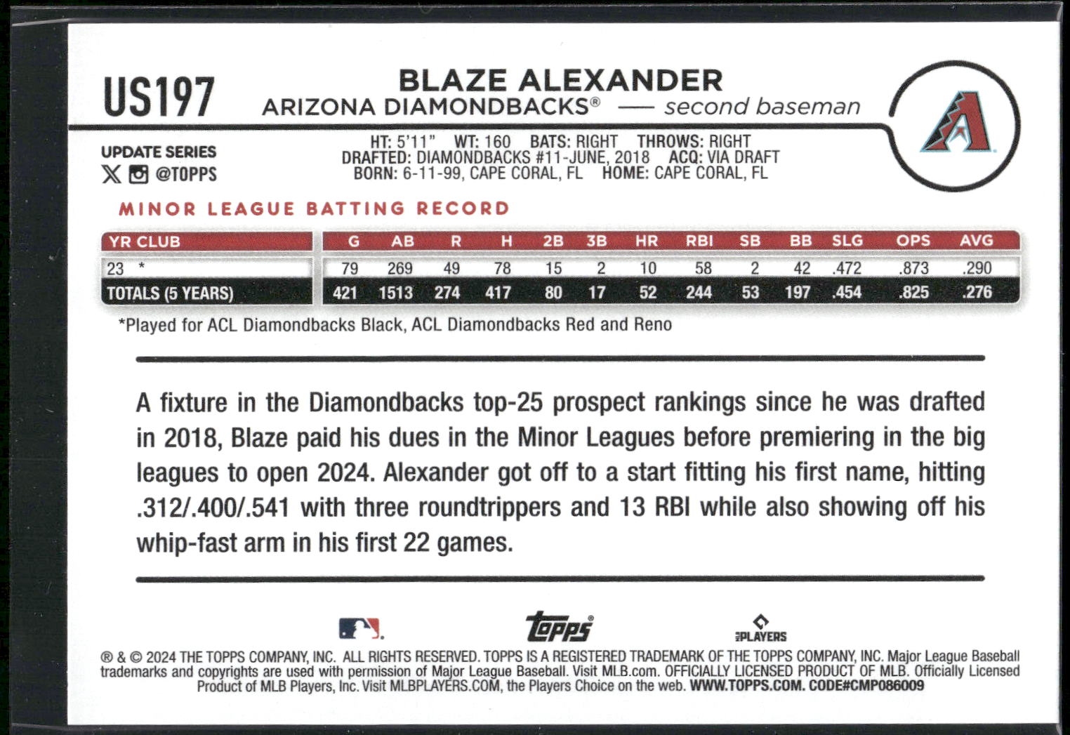 2024 Topps Update #US197 Blaze Alexander