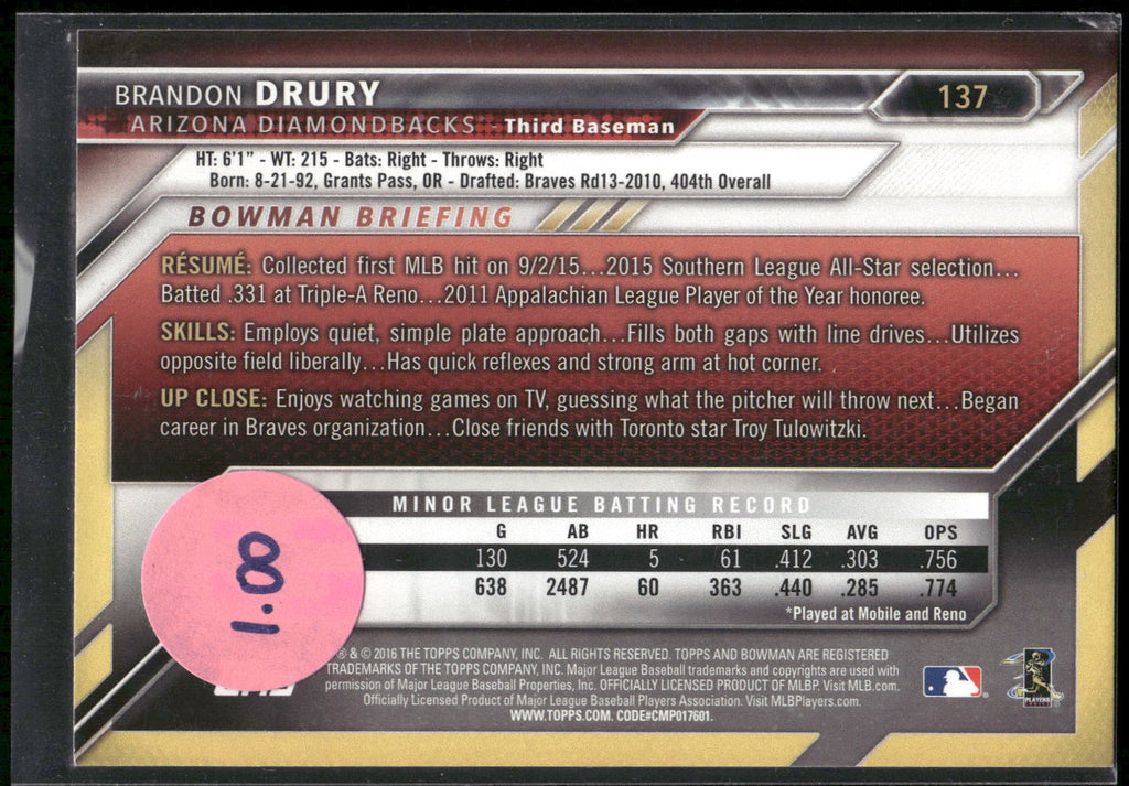 2016 Bowman #137 Brandon Drury