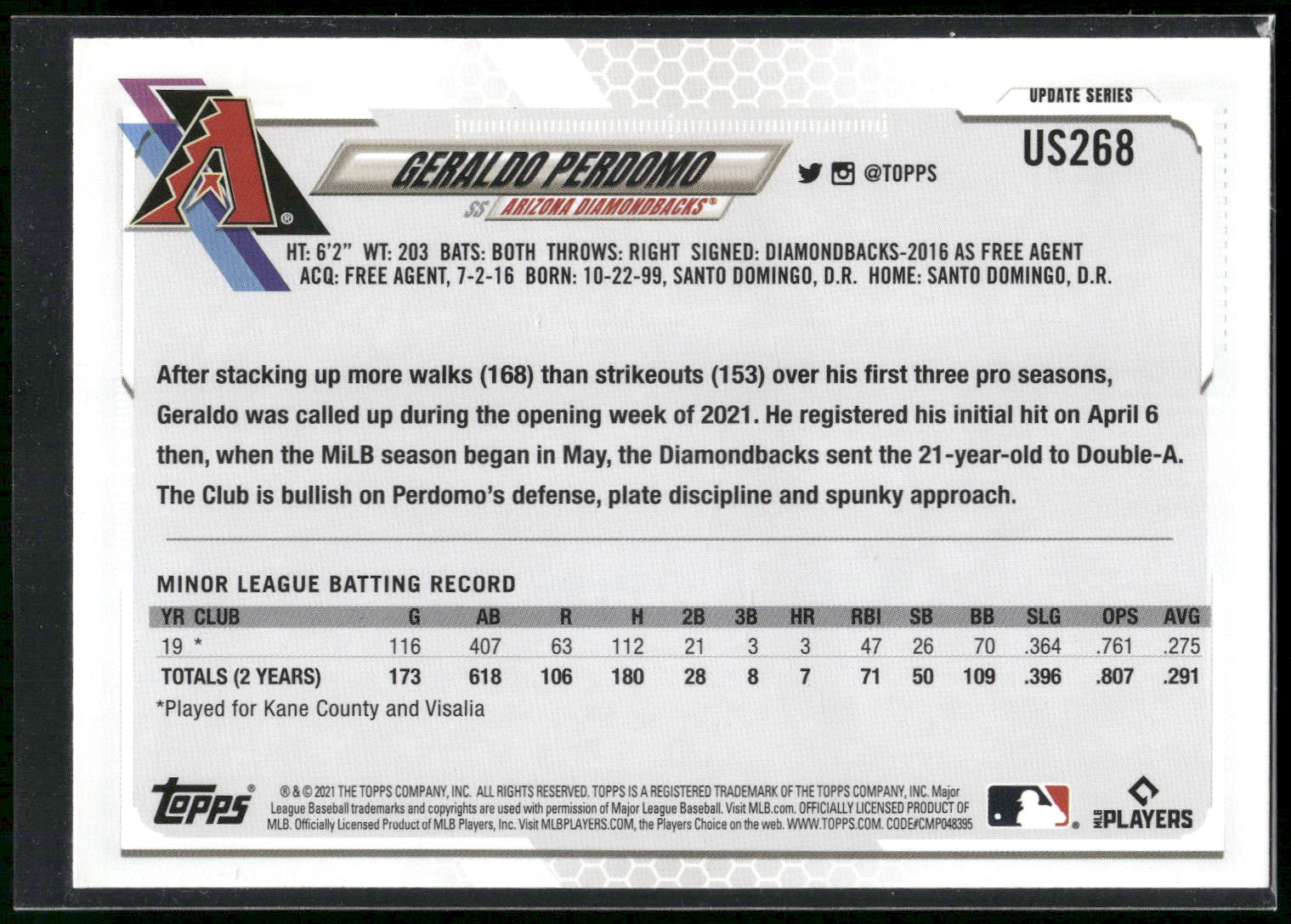 2021 Topps Update #US268 Geraldo Perdomo
