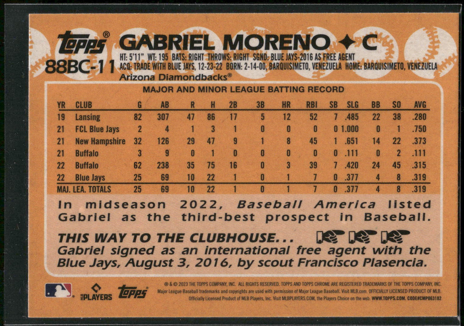 2023 Topps Chrome #88BC-11 Gabriel Moreno 1988 Topps Baseball 35th Anniversary