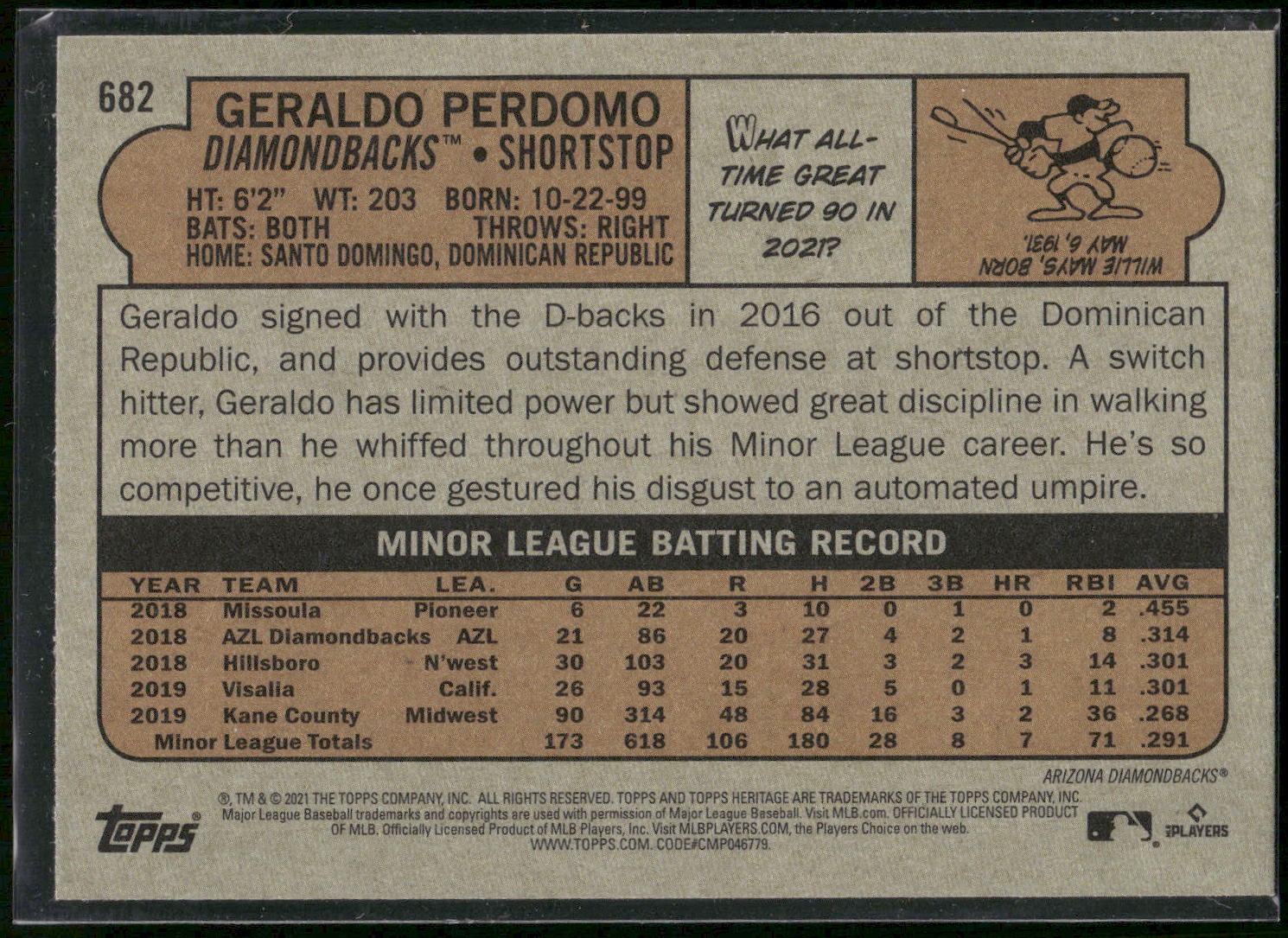 2021 Topps Heritage #682 Geraldo Perdomo
