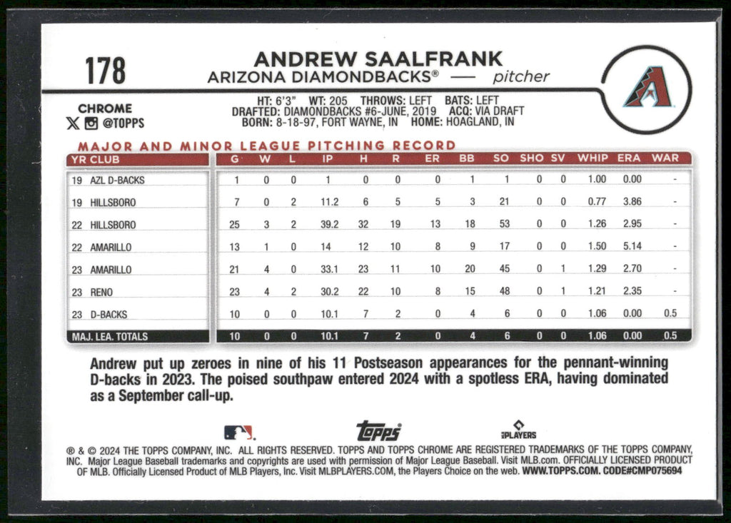 2024 Topps Chrome #178 Andrew Saalfrank