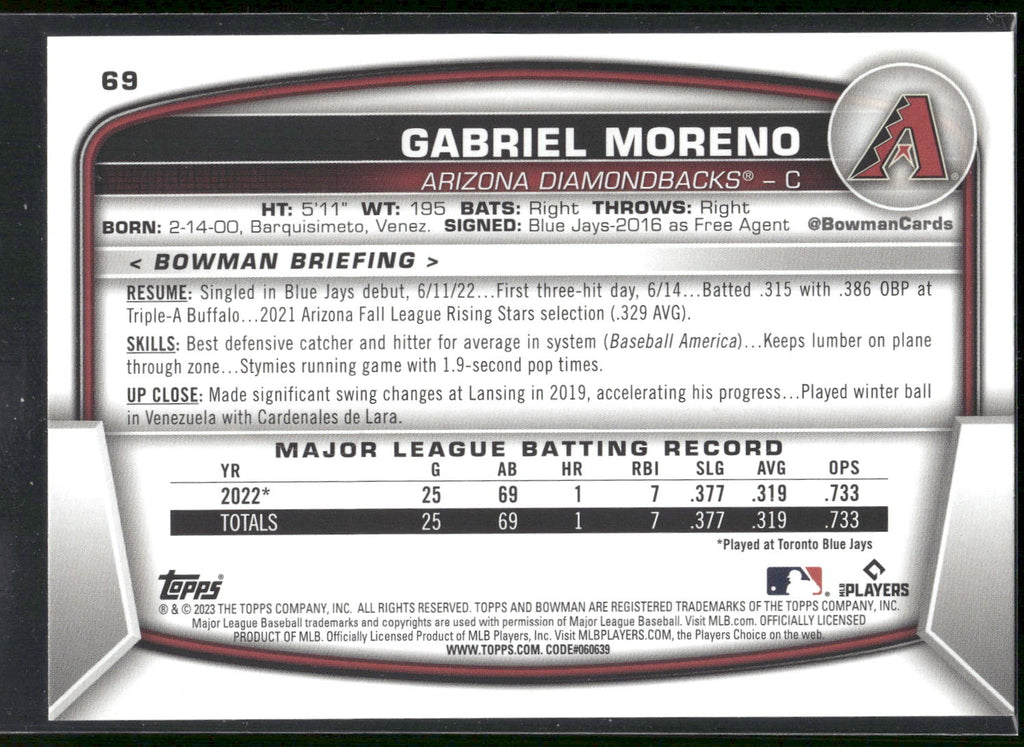 2023 Bowman #69 Gabriel Moreno