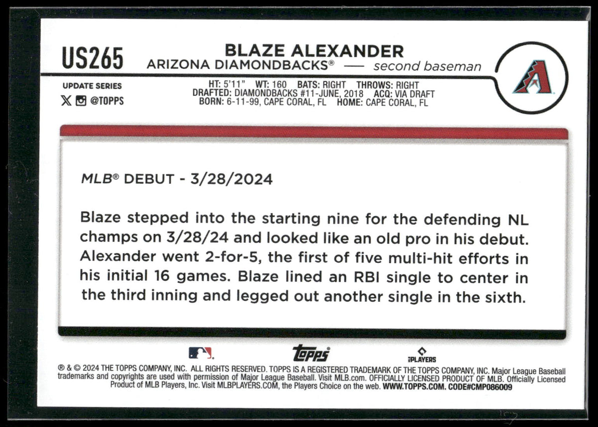 2024 Topps Update #US265 Blaze Alexander