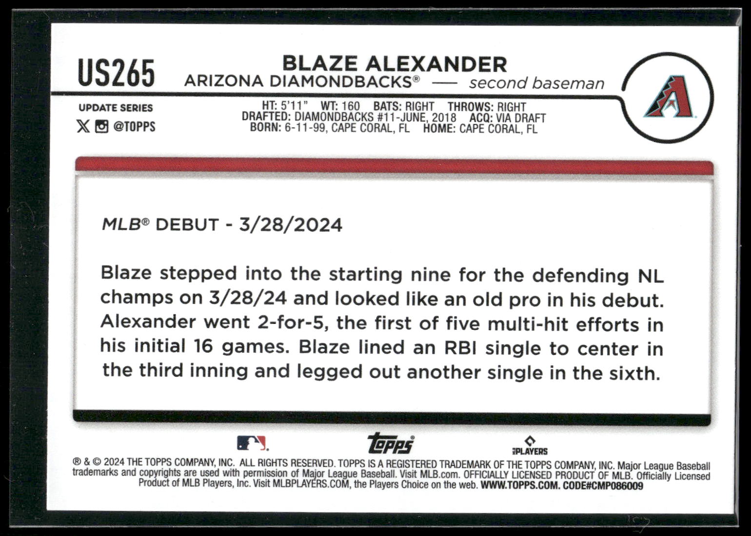 2024 Topps Update #US265 Blaze Alexander
