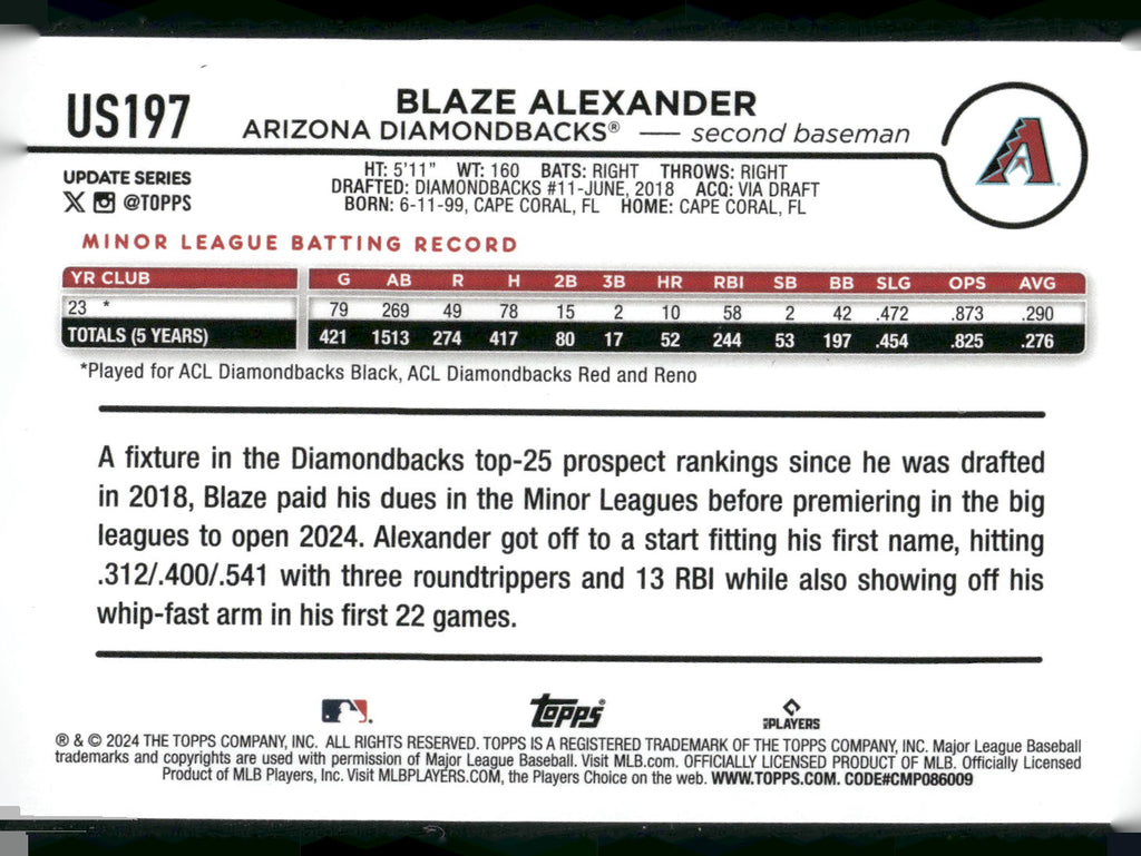 2024 Topps Update #US197 Blaze Alexander
