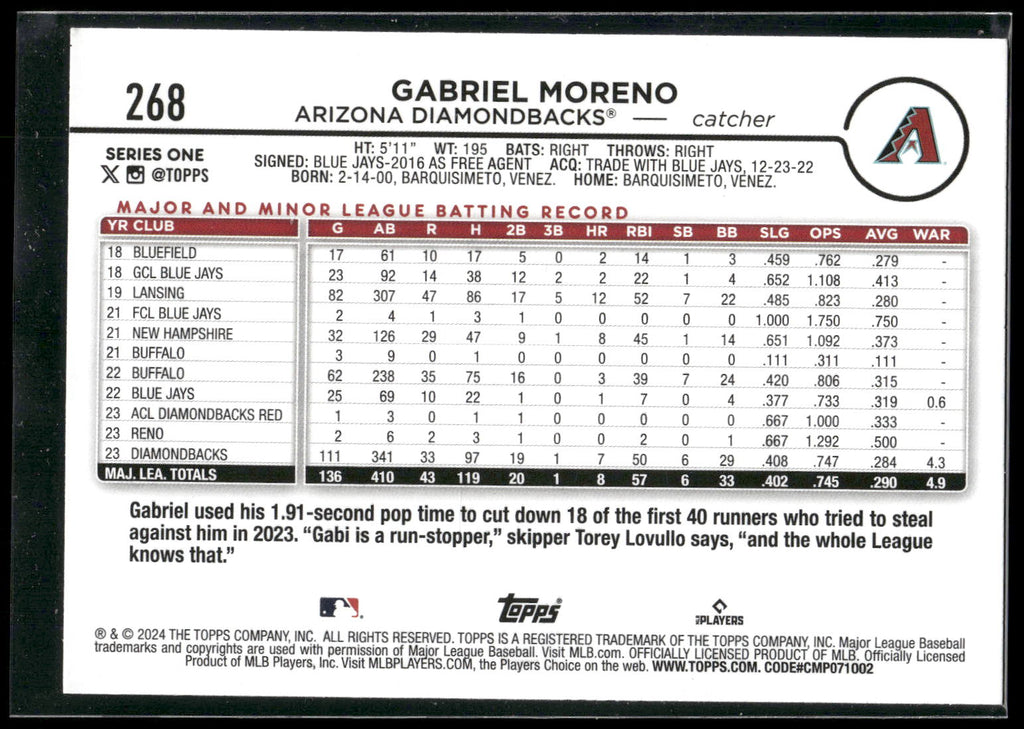2024 Topps #268 Gabriel Moreno All-Star Game