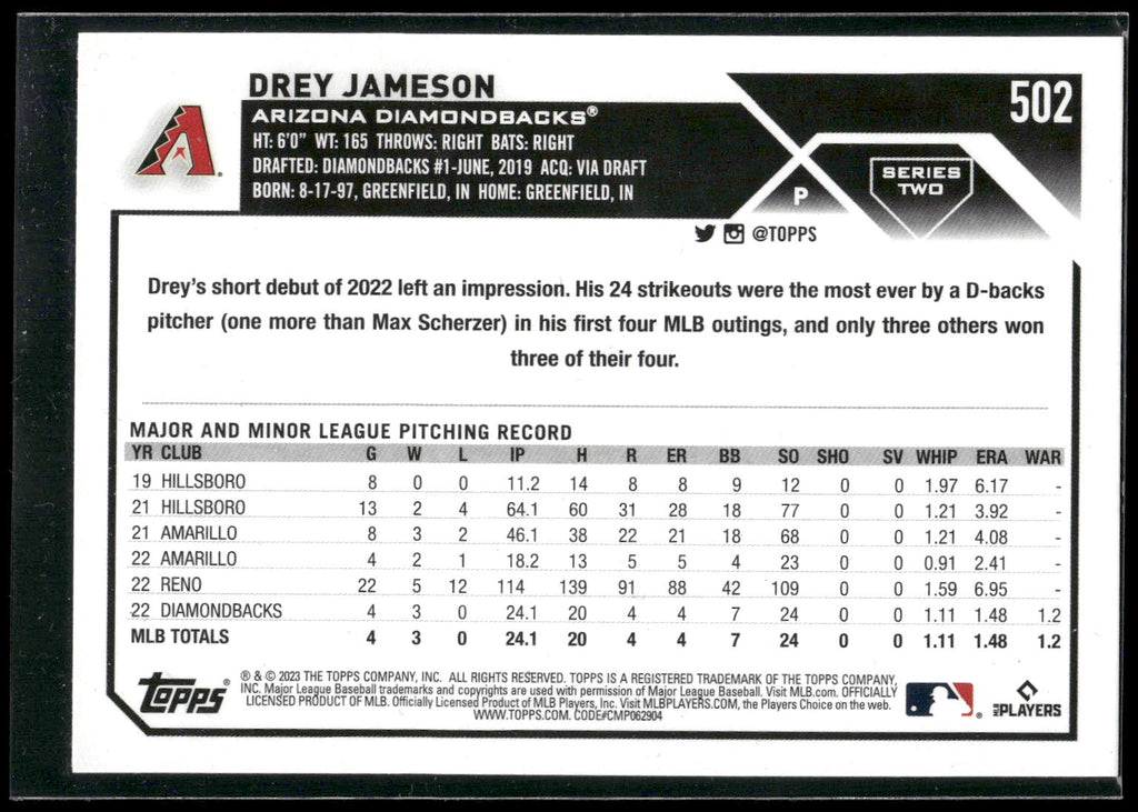 2023 Topps #502 Drey Jameson