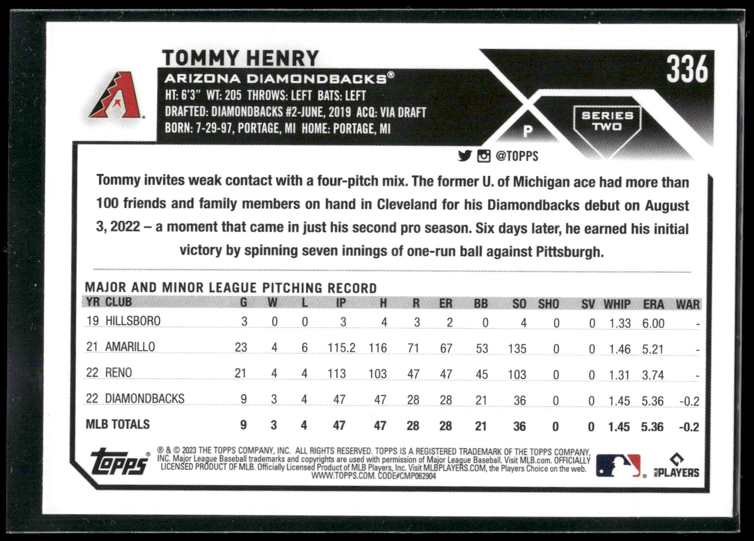 2023 Topps #336 Tommy Henry