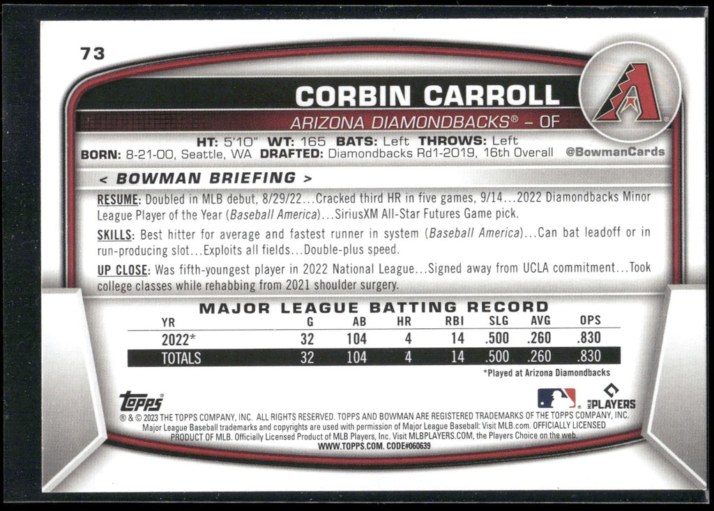 2023 Bowman #73 Corbin Carroll