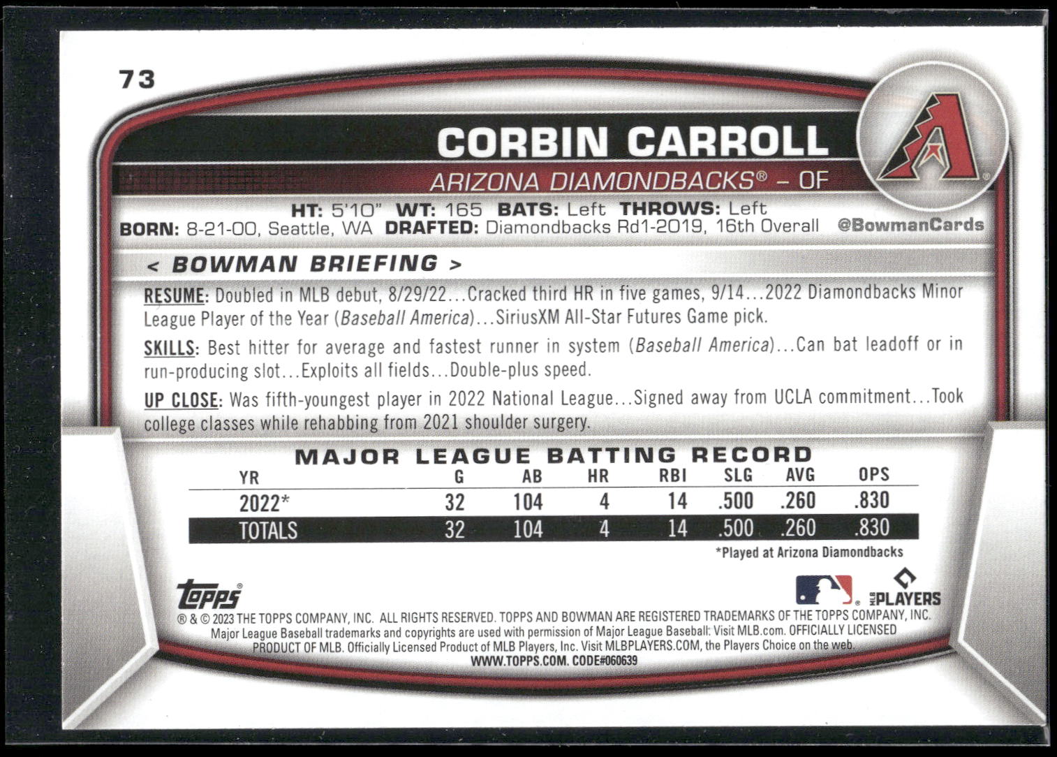 2023 Bowman #73 Corbin Carroll