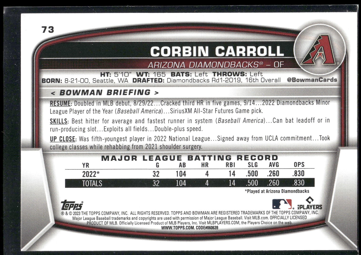 2023 Bowman #73 Corbin Carroll