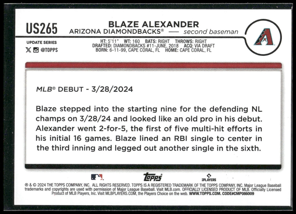 2024 Topps Update #US265 Blaze Alexander