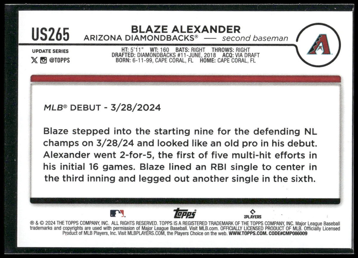 2024 Topps Update #US265 Blaze Alexander