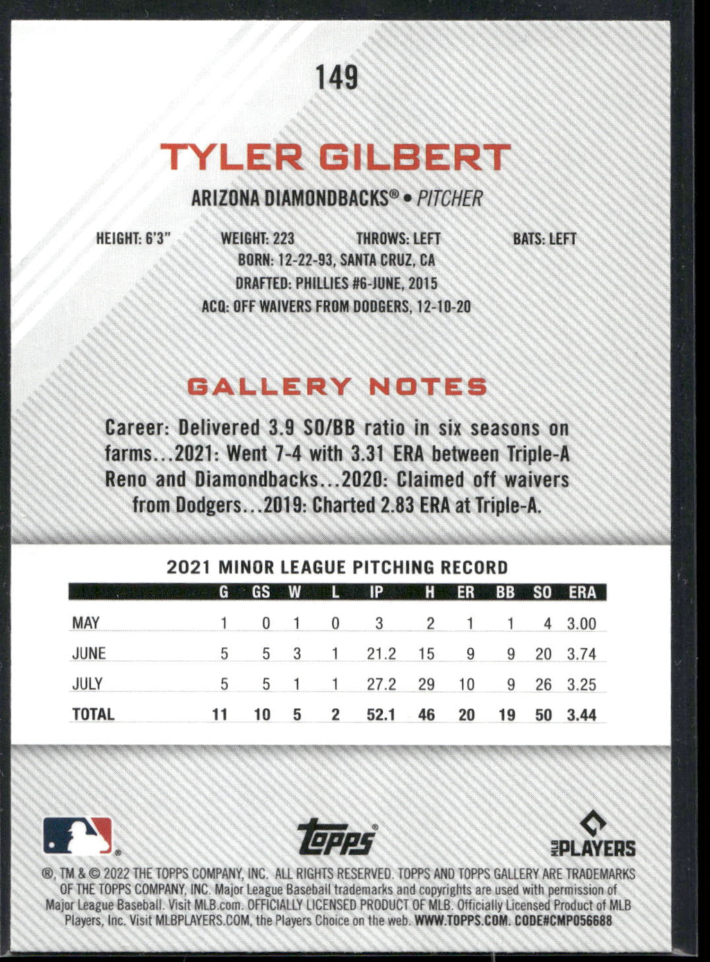 2022 Topps Gallery #149 Tyler Gilbert