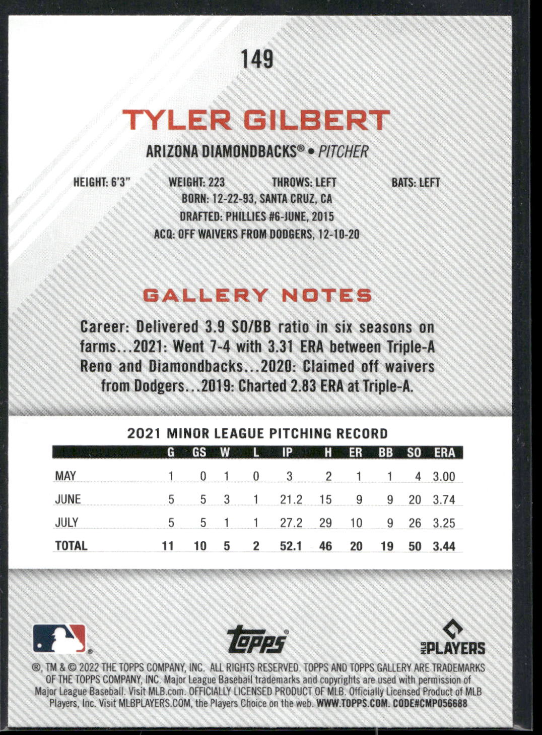 2022 Topps Gallery #149 Tyler Gilbert