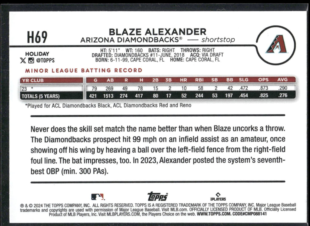 2024 Topps Holiday #H69 Blaze Alexander