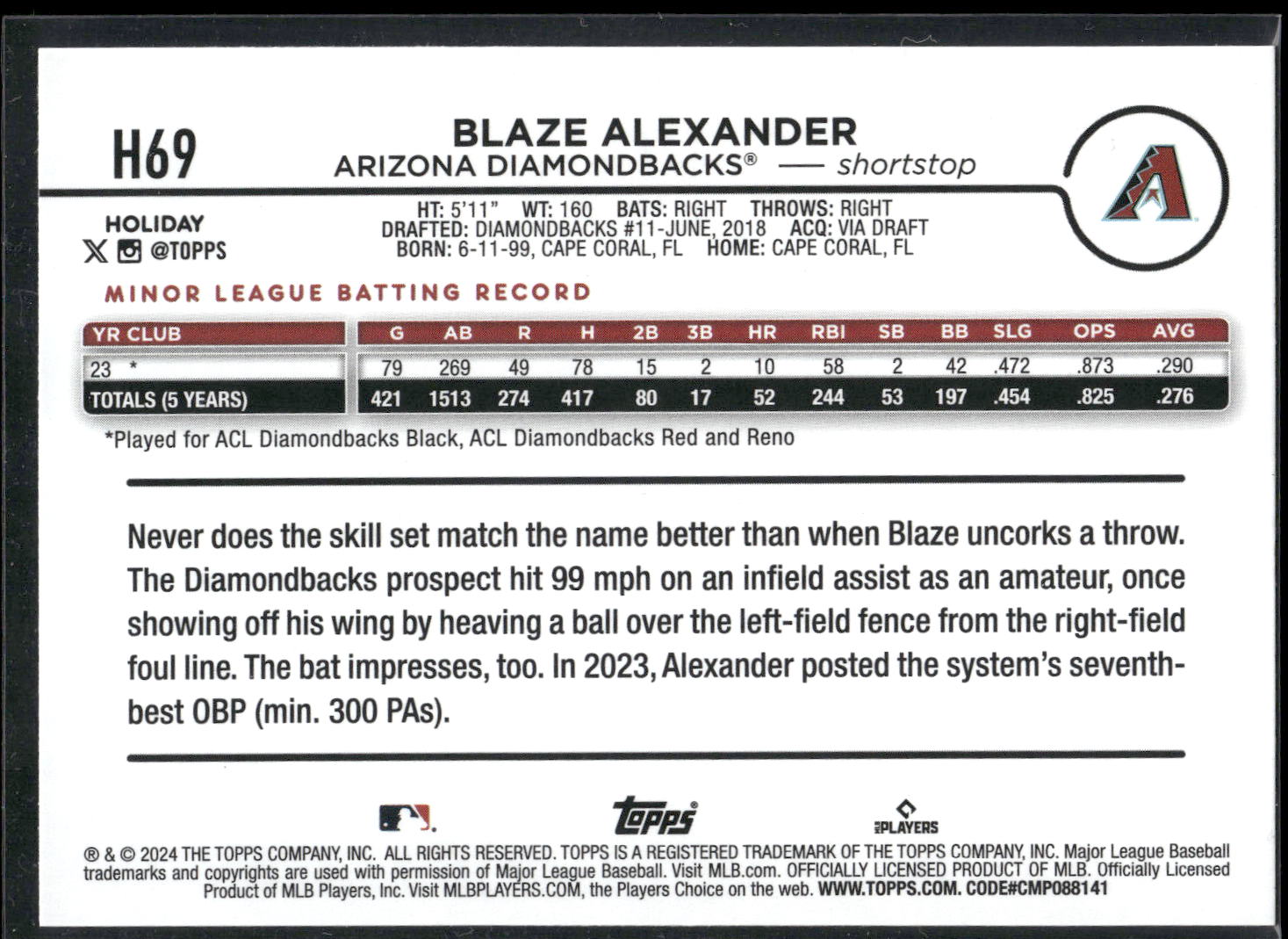 2024 Topps Holiday #H69 Blaze Alexander