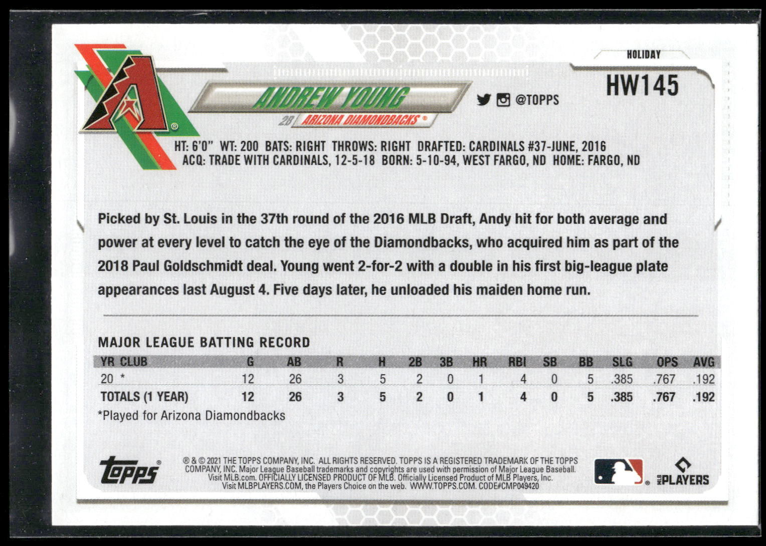 2021 Topps Holiday #HW145 Andrew Young