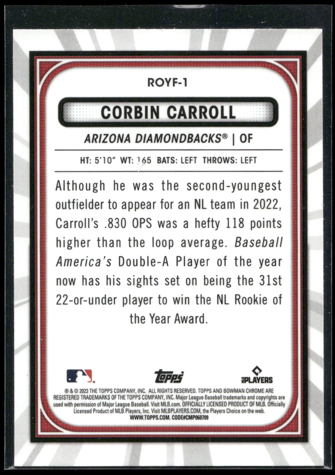 2023 Bowman #ROYF-1 Corbin Carroll Rookie of the Year Favorites