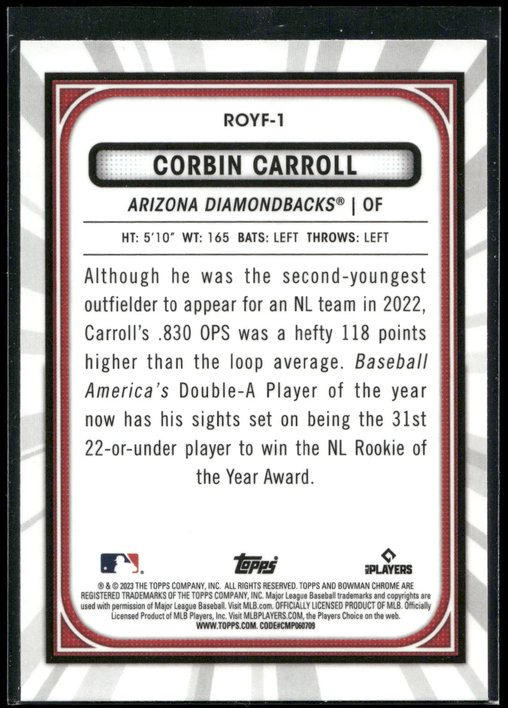 2023 Bowman #ROYF-1 Corbin Carroll Rookie of the Year Favorites