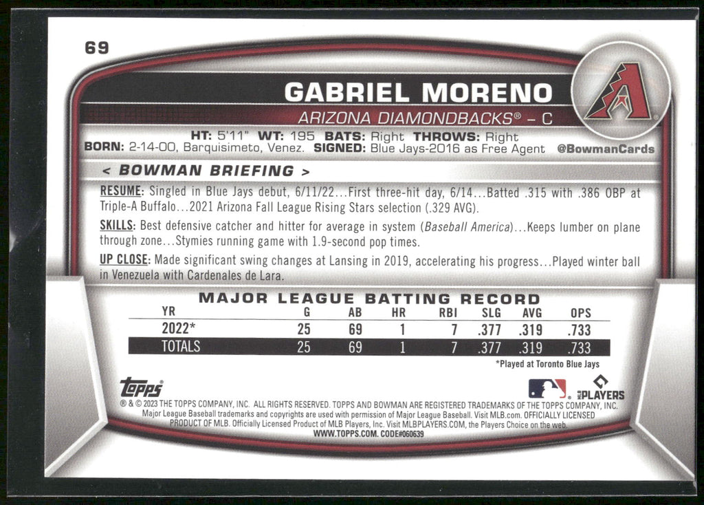 2023 Bowman #69 Gabriel Moreno