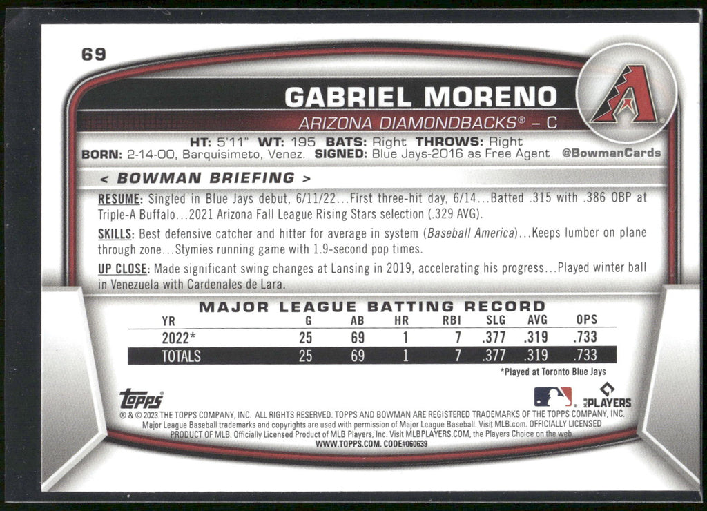 2023 Bowman #69 Gabriel Moreno