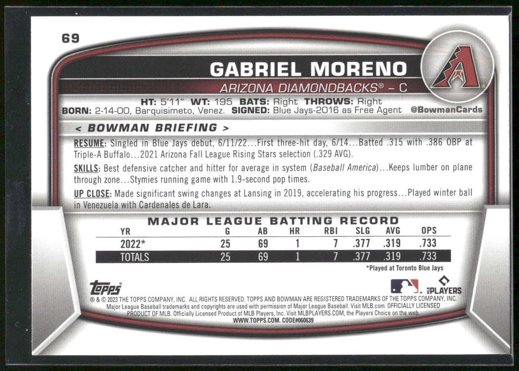 2023 Bowman #69 Gabriel Moreno