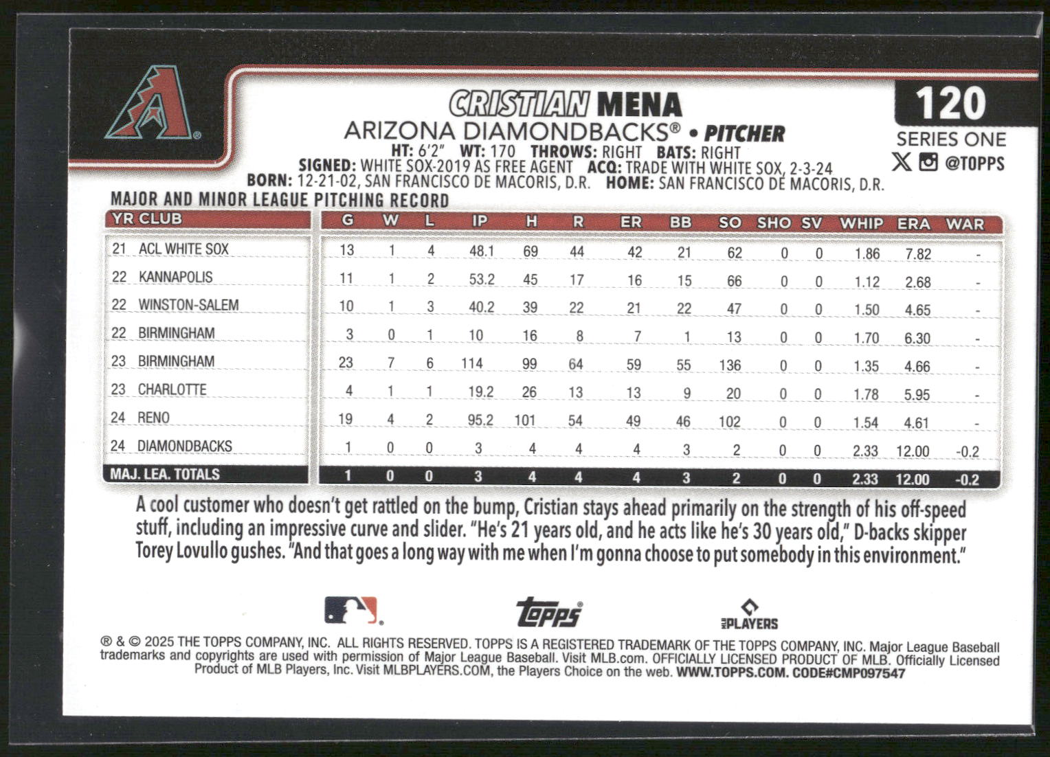 2025 Topps #120 Cristian Mena