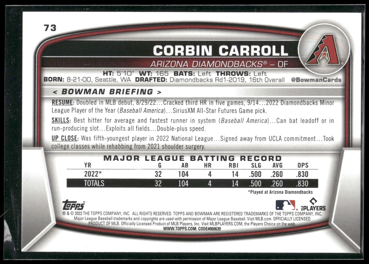 2023 Bowman #73 Corbin Carroll