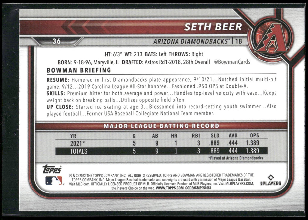 2022 Bowman #36 Seth Beer