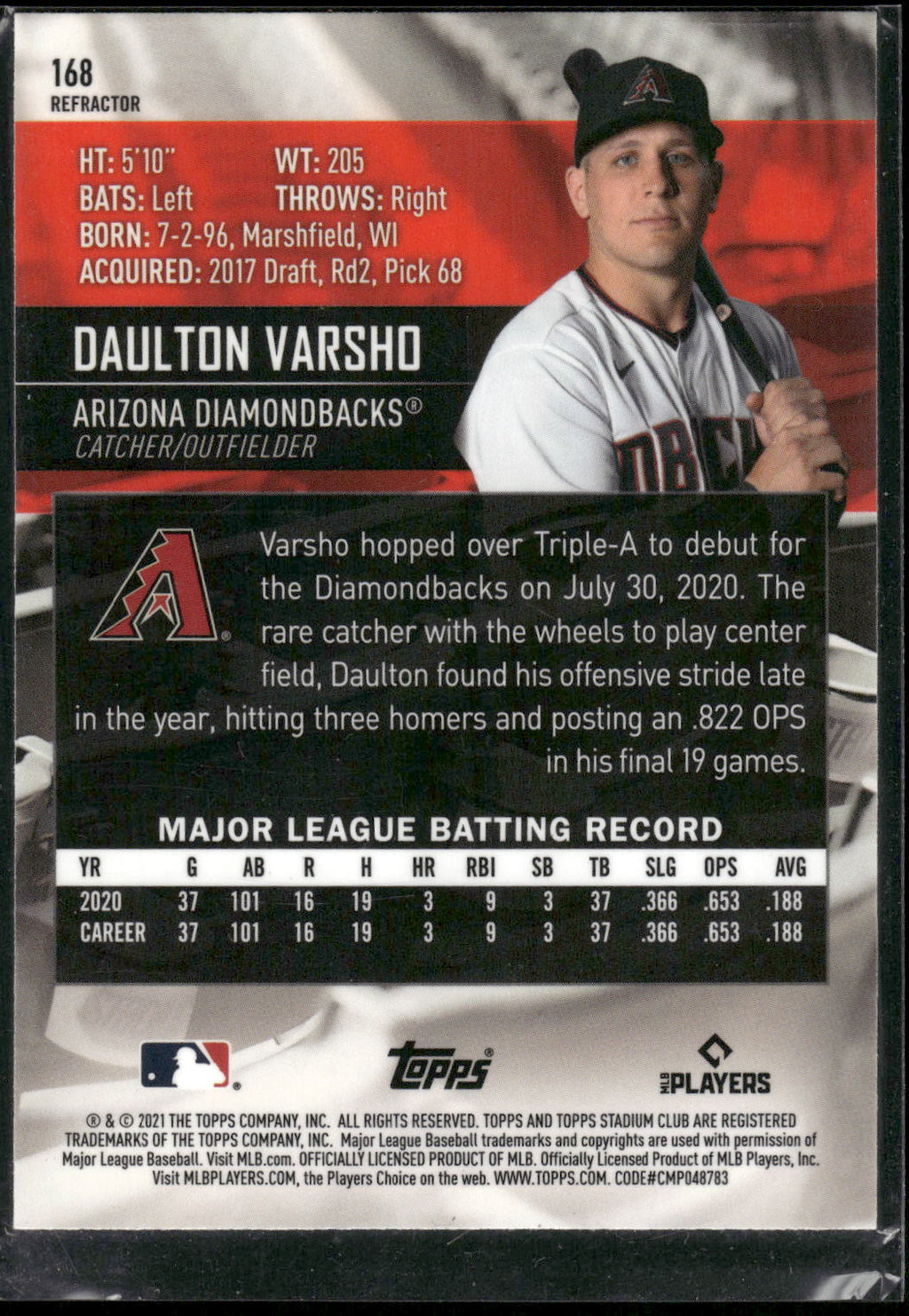 2021 Stadium Club Chrome #168 Daulton Varsho
