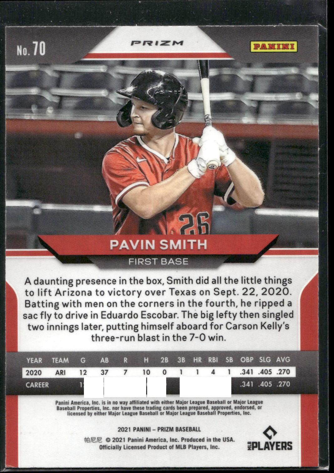 2021 Panini Prizm #70 Pavin Smith Red/White/Blue Prizm