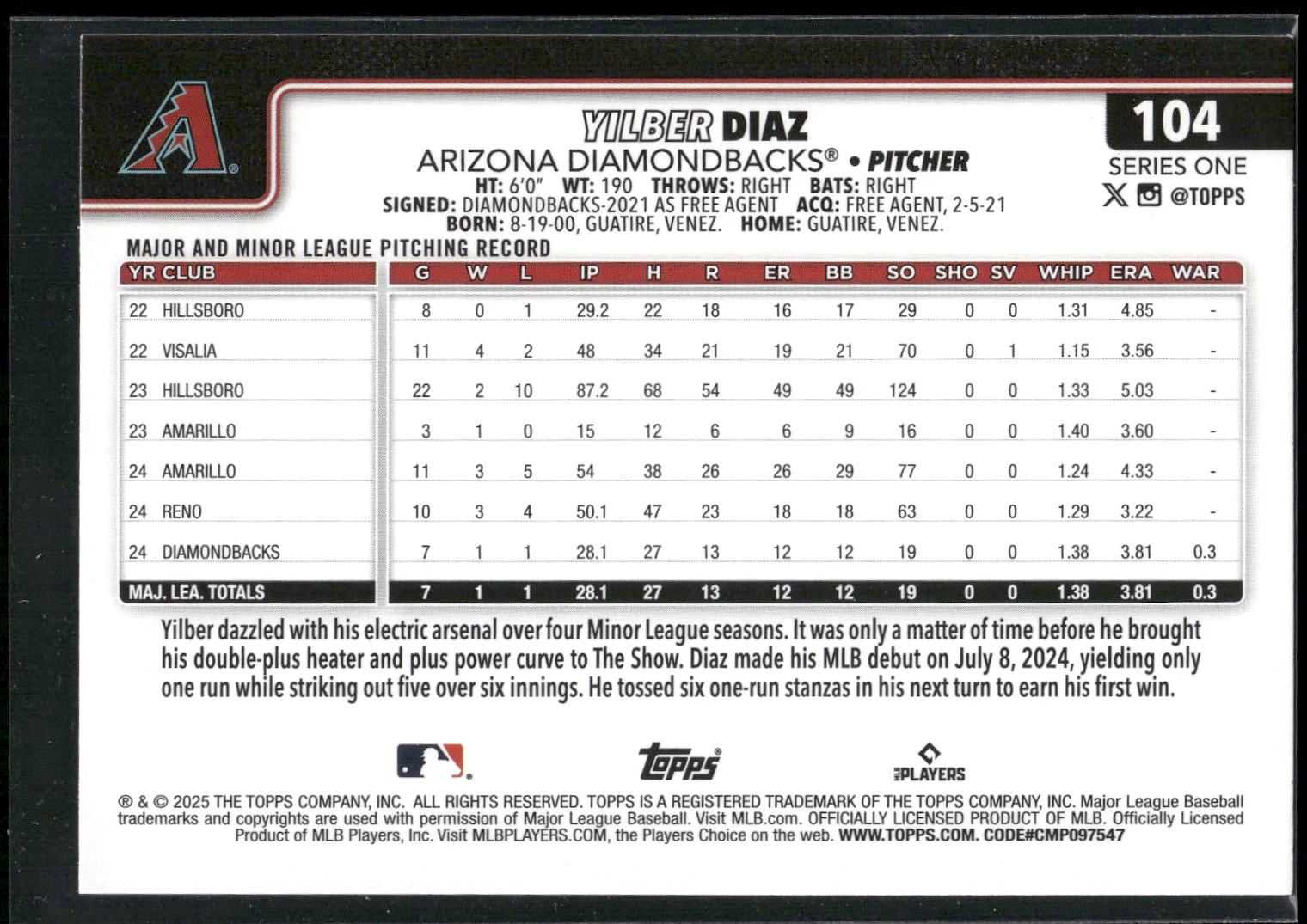2025 Topps #104 Yilber Diaz