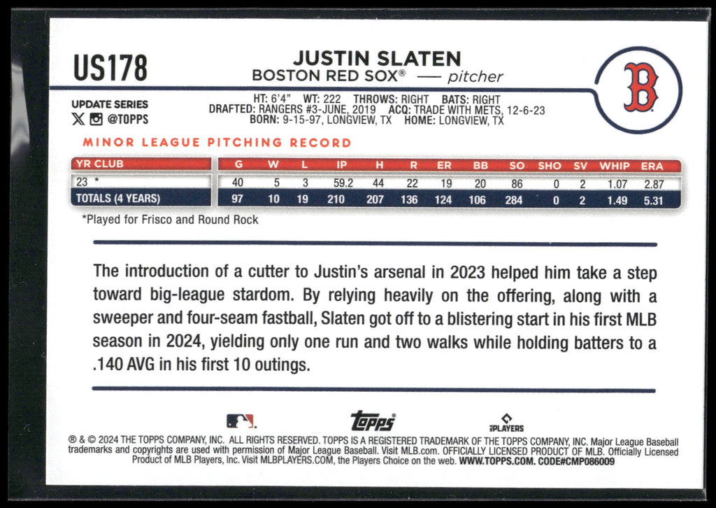 2024 Topps Update #US178 Justin Slaten