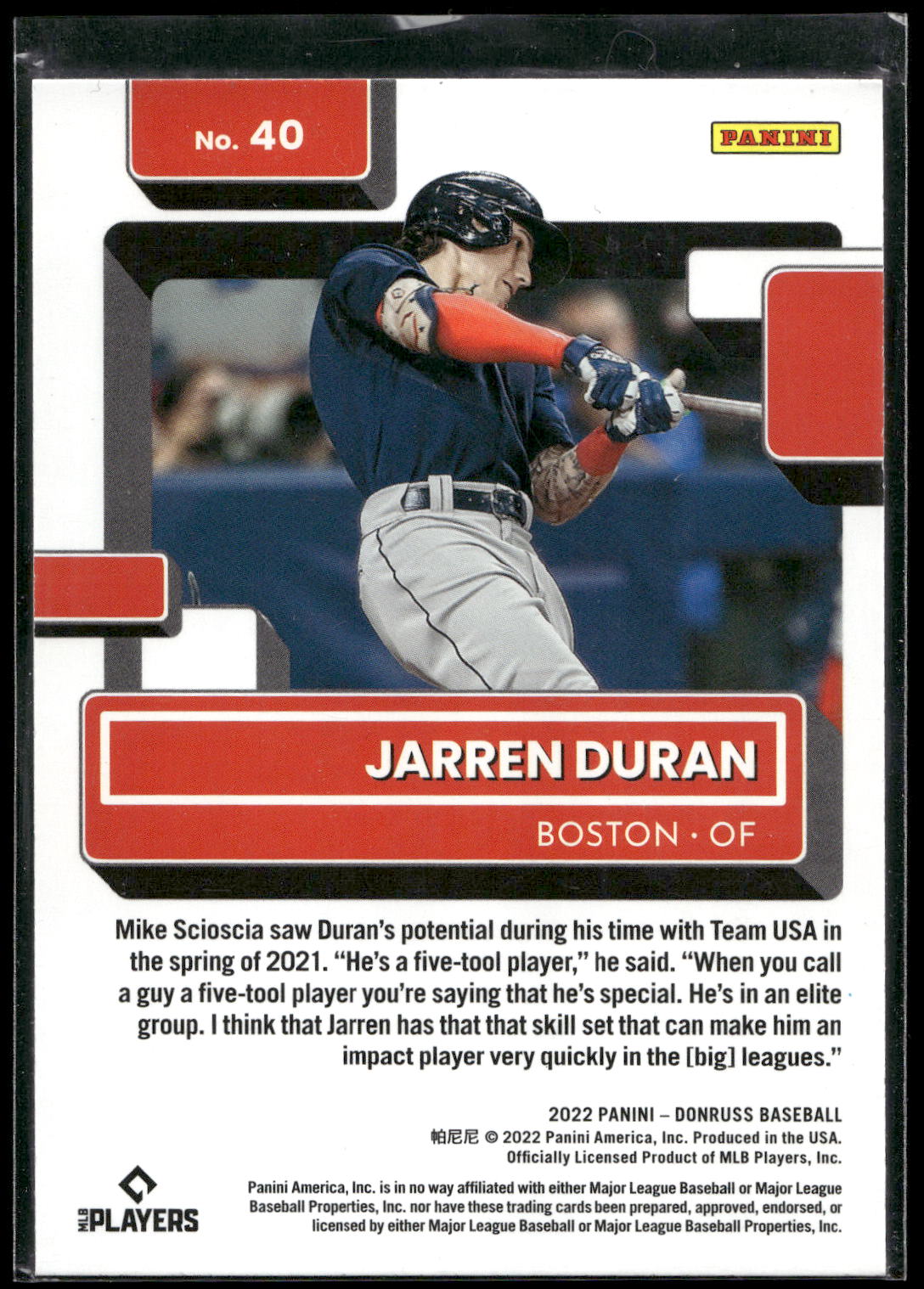 2022 Donruss #40 Jarren Duran Holo Orange