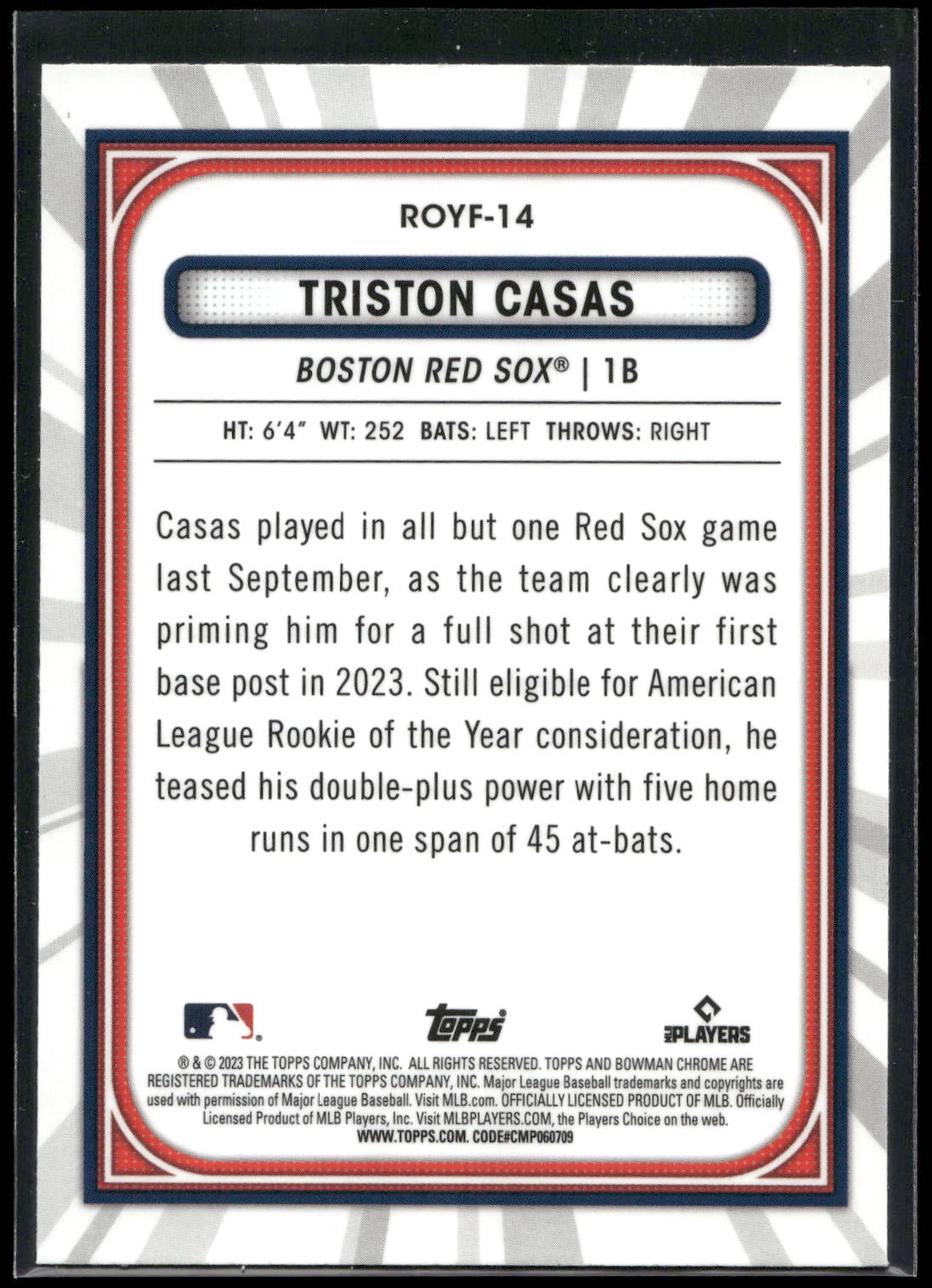 2023 Bowman #ROYF-14 Triston Casas Rookie of the Year Favorites