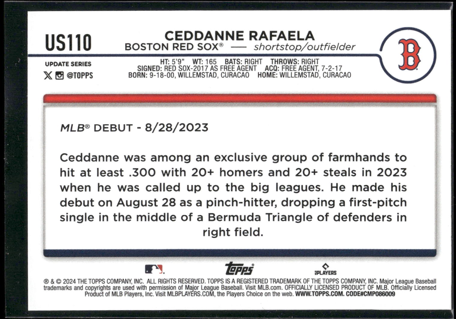 2024 Topps Update #US110 Ceddanne Rafaela