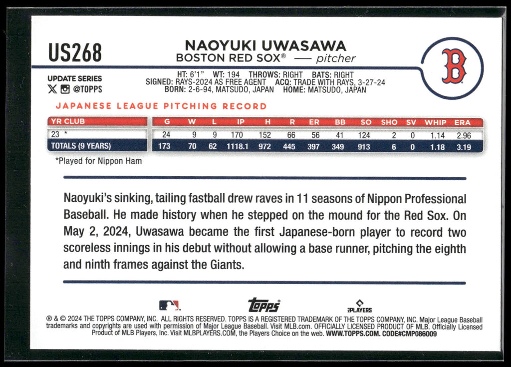 2024 Topps Update #US268 Naoyuki Uwasawa
