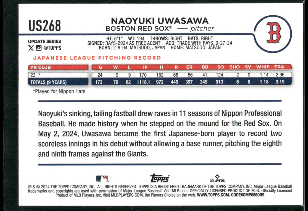 2024 Topps Update #US268 Naoyuki Uwasawa