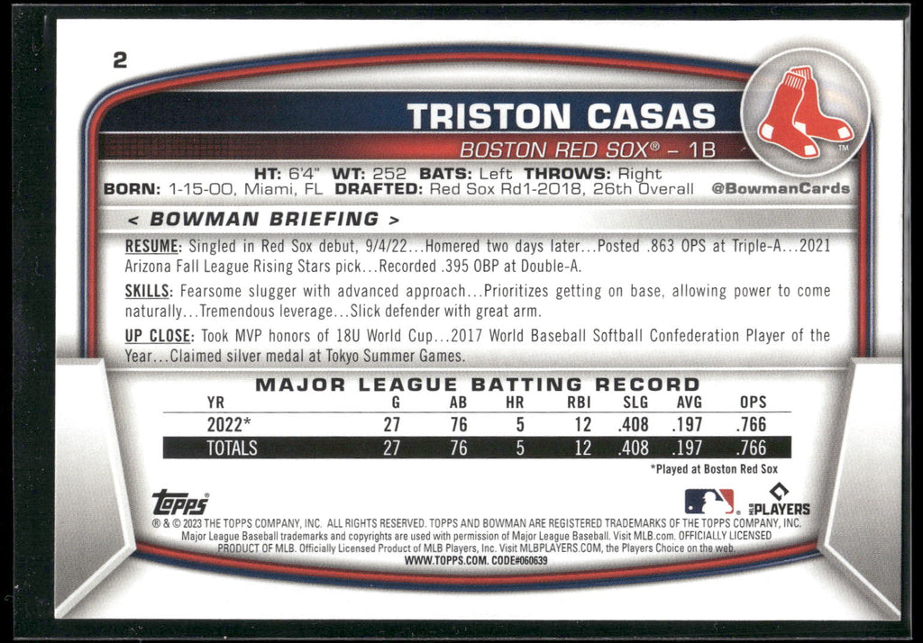 2023 Bowman #2 Triston Casas